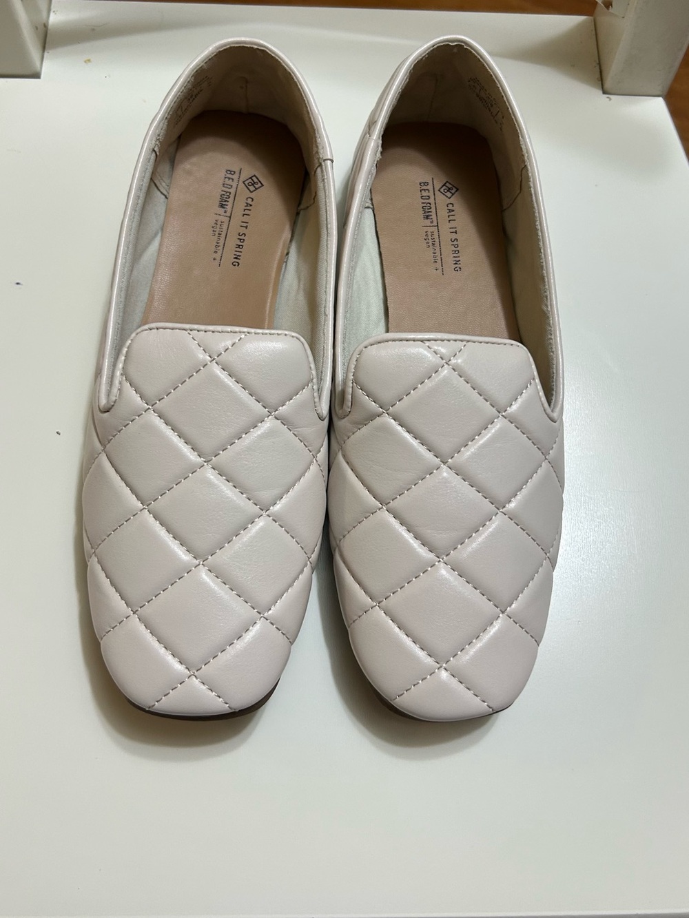 Quilted Slip-On Women’s Loafers in Light Beige